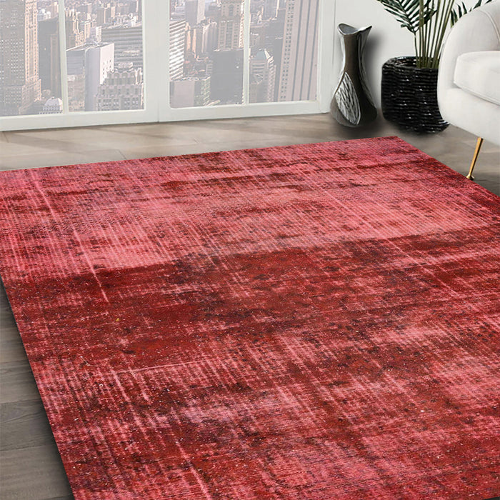 Abstract Red Modern Rug in Family Room, abs766