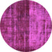 Round Machine Washable Abstract Purple Modern Area Rugs, wshabs766pur