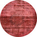 Round Machine Washable Abstract Red Rug, wshabs766