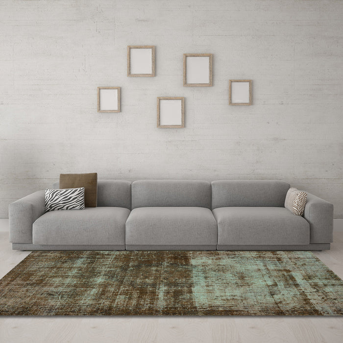 Machine Washable Abstract Turquoise Modern Area Rugs in a Living Room,, wshabs766turq