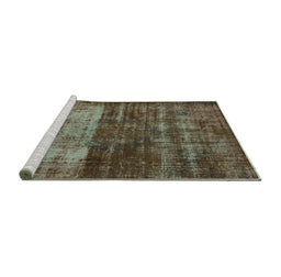 Sideview of Machine Washable Abstract Turquoise Modern Area Rugs, wshabs766turq