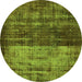 Round Machine Washable Abstract Green Modern Area Rugs, wshabs766grn