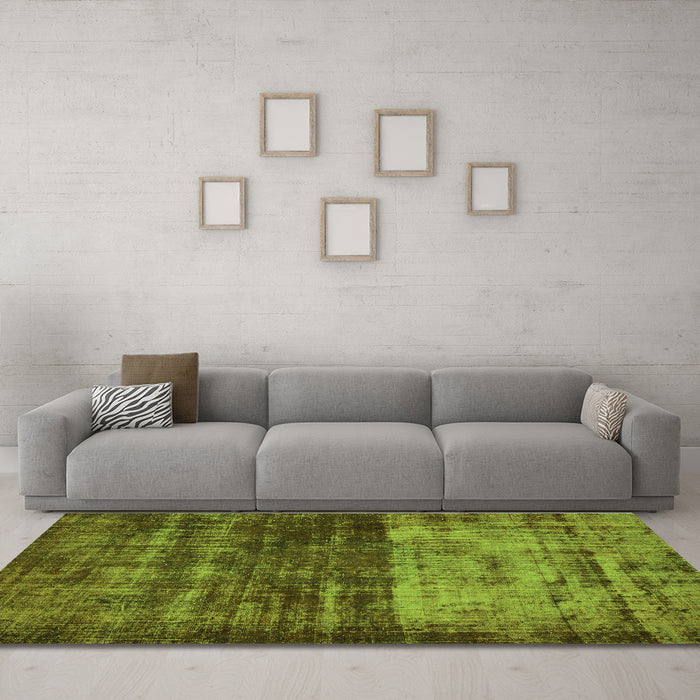 Machine Washable Abstract Green Modern Area Rugs in a Living Room,, wshabs766grn