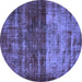 Round Machine Washable Abstract Blue Modern Rug, wshabs766blu