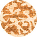 Round Machine Washable Abstract Orange Modern Area Rugs, wshabs767org