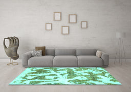 Machine Washable Abstract Turquoise Modern Area Rugs in a Living Room,, wshabs767turq