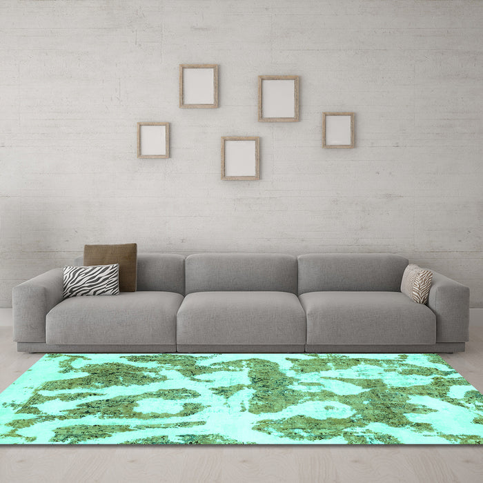 Machine Washable Abstract Turquoise Modern Area Rugs in a Living Room,, wshabs767turq
