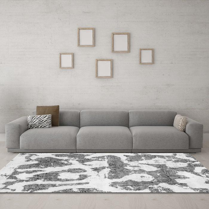 Machine Washable Abstract Gray Modern Rug in a Living Room,, wshabs767gry