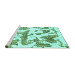 Sideview of Machine Washable Abstract Turquoise Modern Area Rugs, wshabs767turq