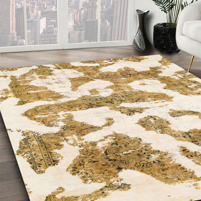 Machine Washable Abstract Moccasin Beige Rug in a Family Room, wshabs767