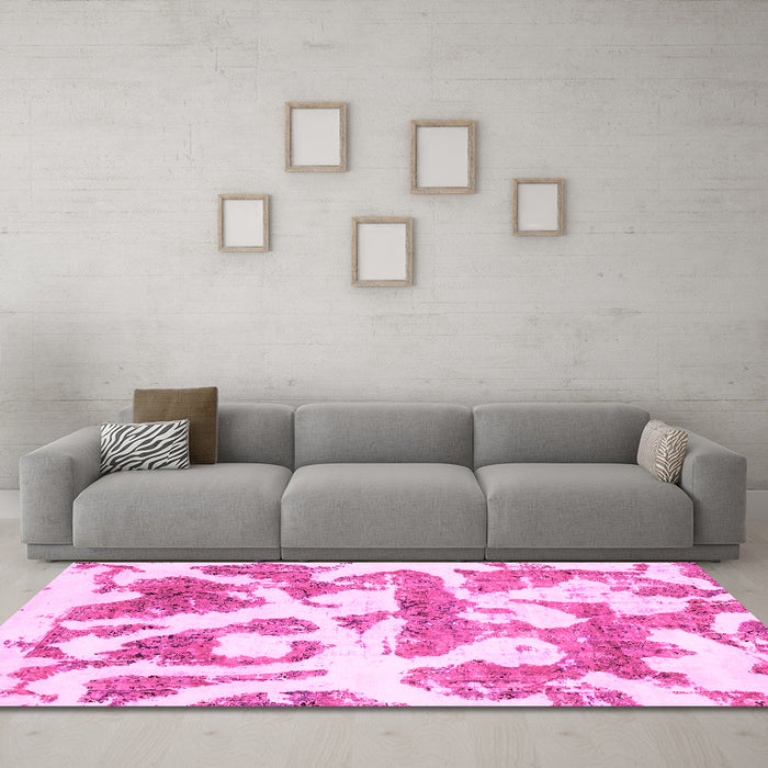 Machine Washable Abstract Pink Modern Rug in a Living Room, wshabs767pnk