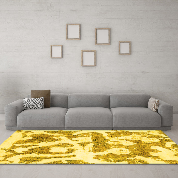 Machine Washable Abstract Yellow Modern Rug in a Living Room, wshabs767yw