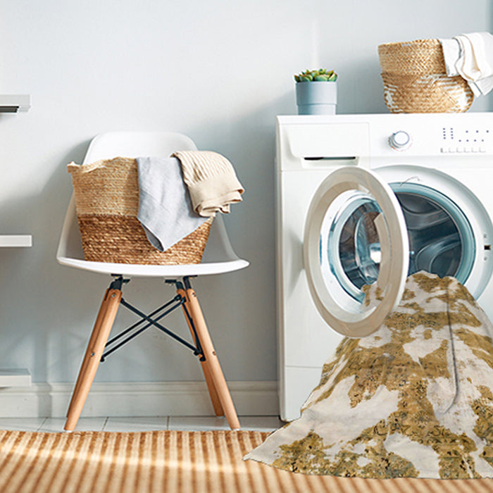 Machine Washable Abstract Moccasin Beige Rug in a Washing Machine, wshabs767