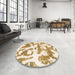 Round Machine Washable Abstract Moccasin Beige Rug in a Office, wshabs767