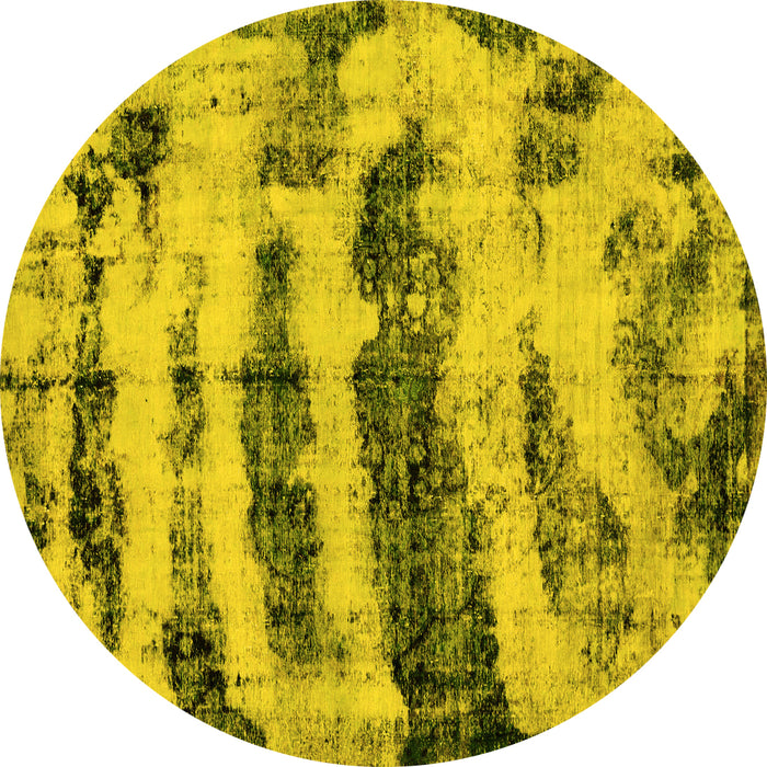 Round Machine Washable Abstract Yellow Modern Rug, wshabs768yw