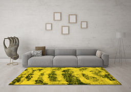 Machine Washable Abstract Yellow Modern Rug in a Living Room, wshabs768yw