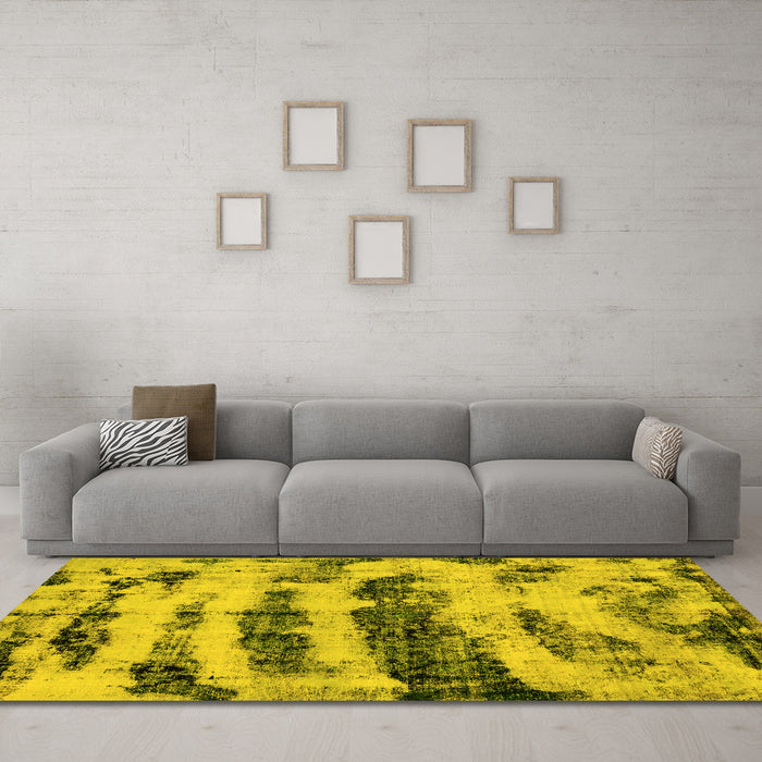 Machine Washable Abstract Yellow Modern Rug in a Living Room, wshabs768yw