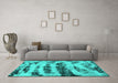 Machine Washable Abstract Turquoise Modern Area Rugs in a Living Room,, wshabs768turq