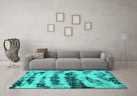 Machine Washable Abstract Turquoise Modern Rug, wshabs768turq