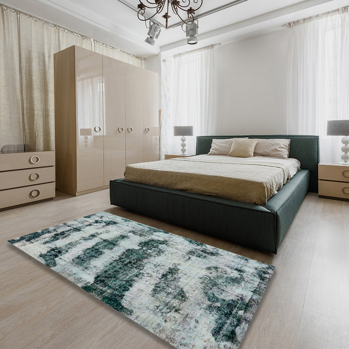 Machine Washable Abstract Cloud Gray Rug in a Bedroom, wshabs768