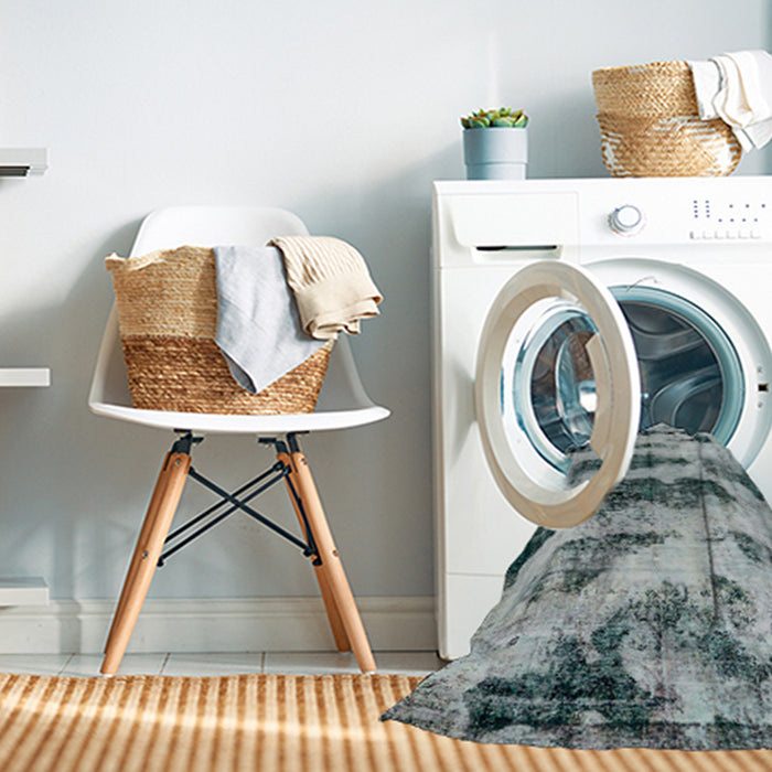 Machine Washable Abstract Cloud Gray Rug in a Washing Machine, wshabs768