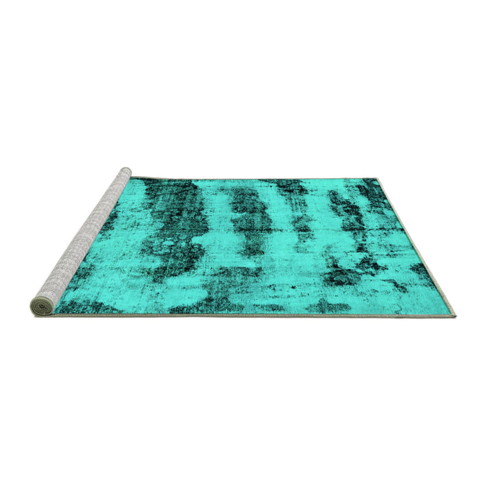 Sideview of Machine Washable Abstract Turquoise Modern Area Rugs, wshabs768turq