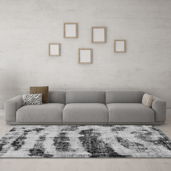 Machine Washable Abstract Gray Modern Rug in a Living Room,, wshabs768gry