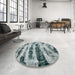 Round Machine Washable Abstract Cloud Gray Rug in a Office, wshabs768