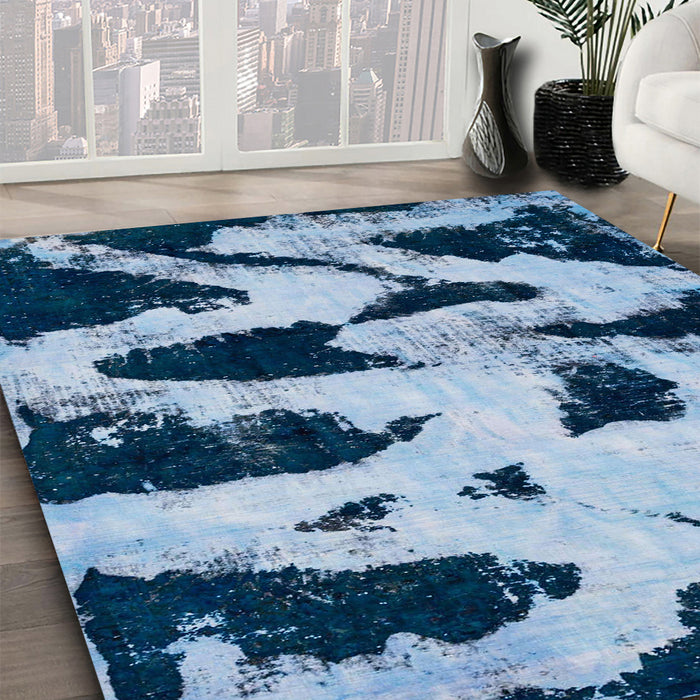Machine Washable Abstract Blue Rug in a Family Room, wshabs769