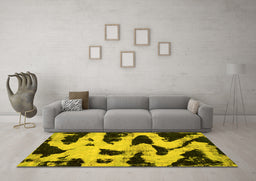 Machine Washable Abstract Yellow Modern Rug in a Living Room, wshabs769yw