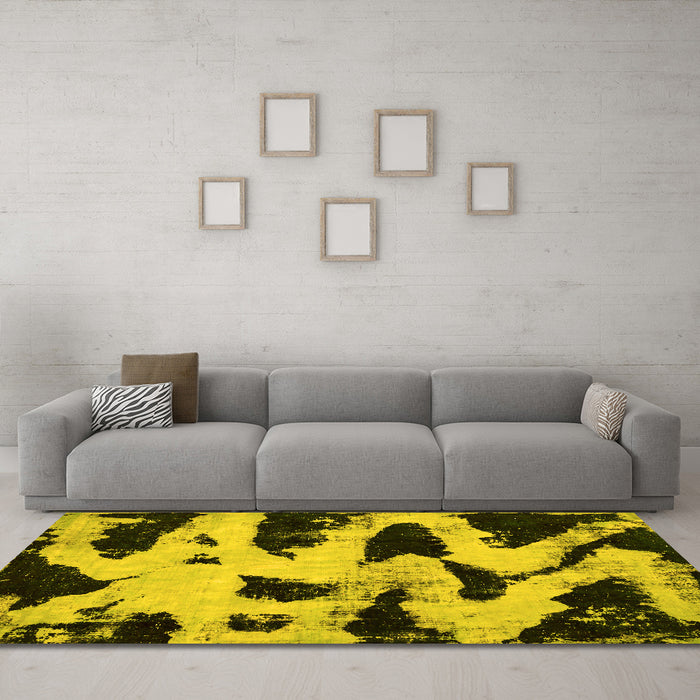 Machine Washable Abstract Yellow Modern Rug in a Living Room, wshabs769yw