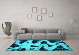 Machine Washable Abstract Turquoise Modern Area Rugs in a Living Room,, wshabs769turq