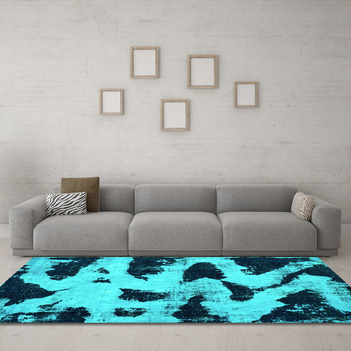 Machine Washable Abstract Turquoise Modern Area Rugs in a Living Room,, wshabs769turq