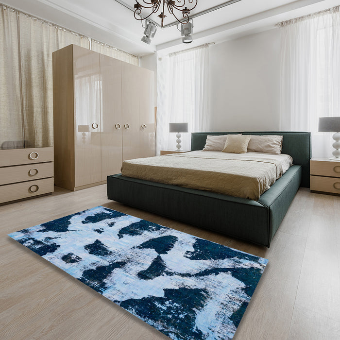 Machine Washable Abstract Blue Rug in a Bedroom, wshabs769