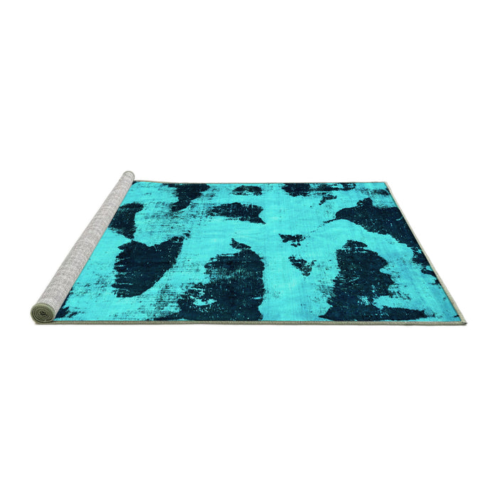 Sideview of Machine Washable Abstract Turquoise Modern Area Rugs, wshabs769turq