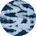 Round Machine Washable Abstract Blue Rug, wshabs769