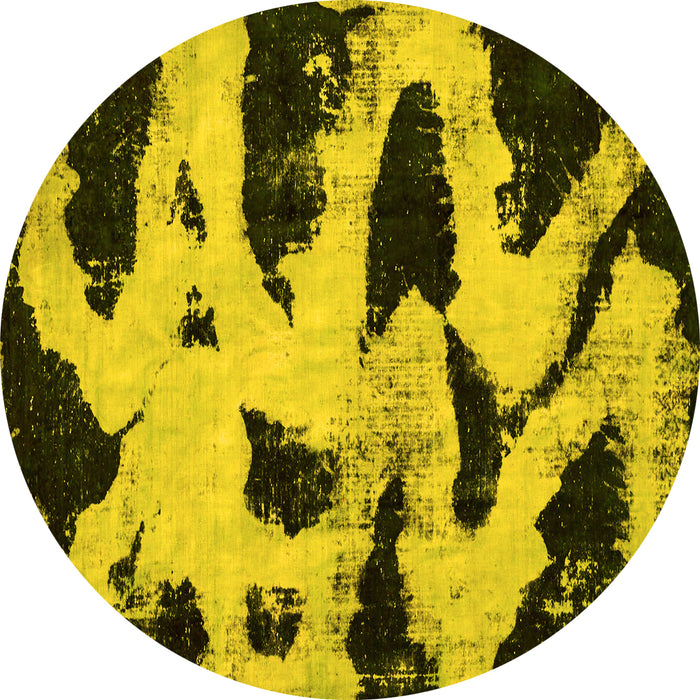 Round Machine Washable Abstract Yellow Modern Rug, wshabs769yw