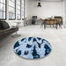 Round Machine Washable Abstract Blue Rug in a Office, wshabs769