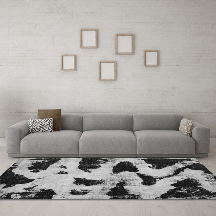 Machine Washable Abstract Gray Modern Rug in a Living Room,, wshabs769gry
