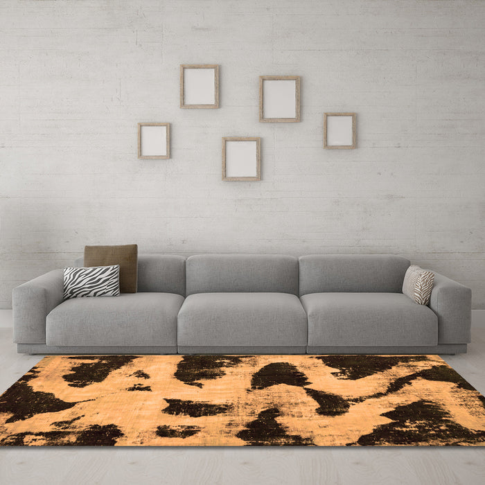 Machine Washable Abstract Orange Modern Area Rugs in a Living Room, wshabs769org