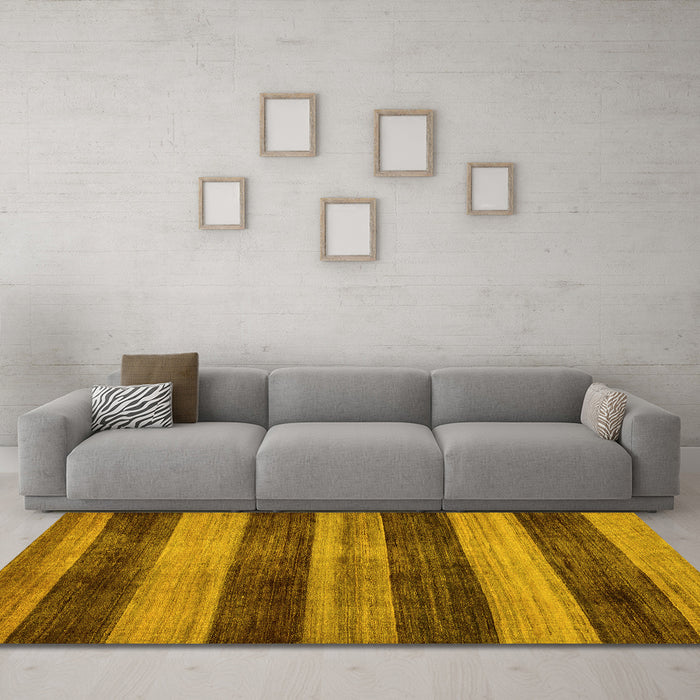 Machine Washable Abstract Yellow Modern Rug in a Living Room, wshabs76yw