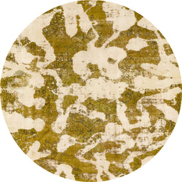 Round Machine Washable Abstract Sun Yellow Rug, wshabs770
