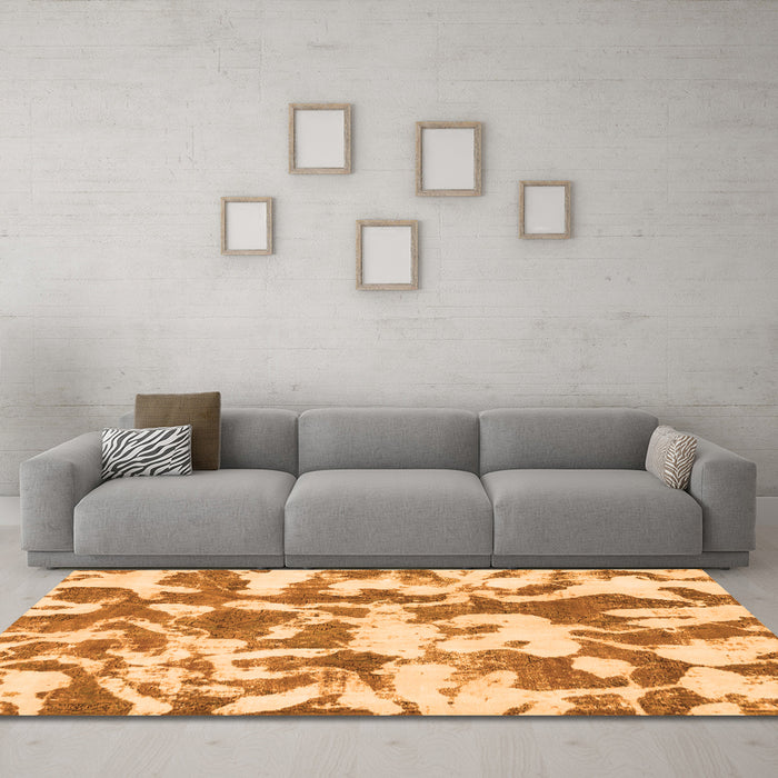 Machine Washable Abstract Orange Modern Area Rugs in a Living Room, wshabs770org