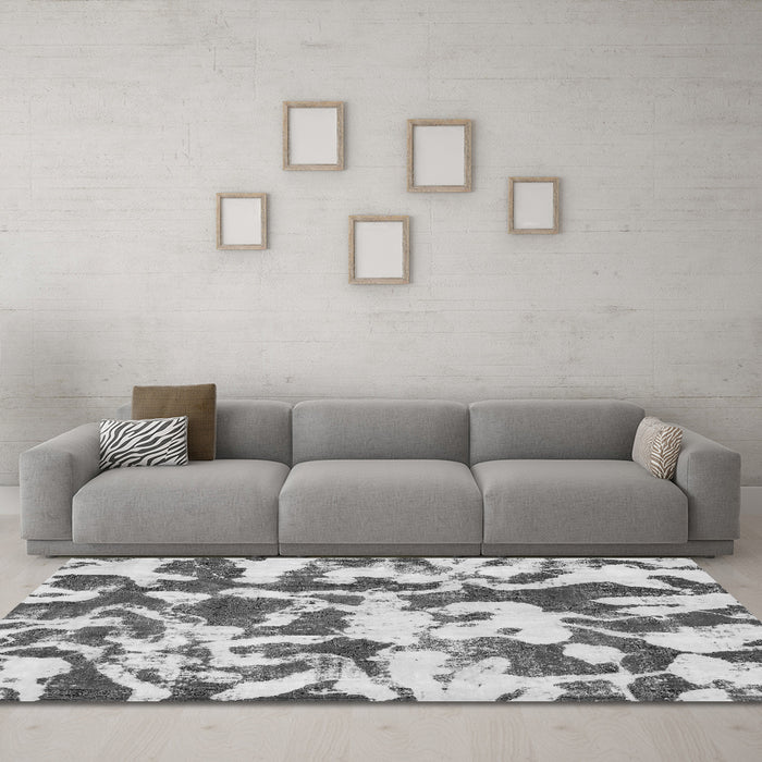 Machine Washable Abstract Gray Modern Rug in a Living Room,, wshabs770gry