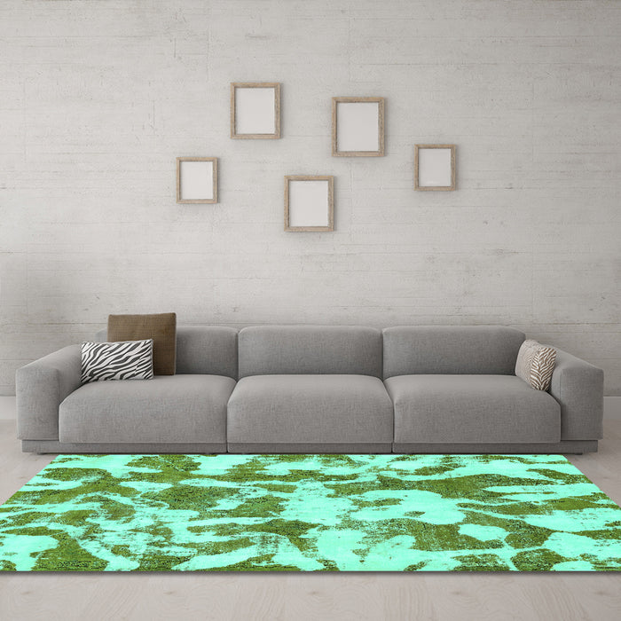 Machine Washable Abstract Turquoise Modern Area Rugs in a Living Room,, wshabs770turq