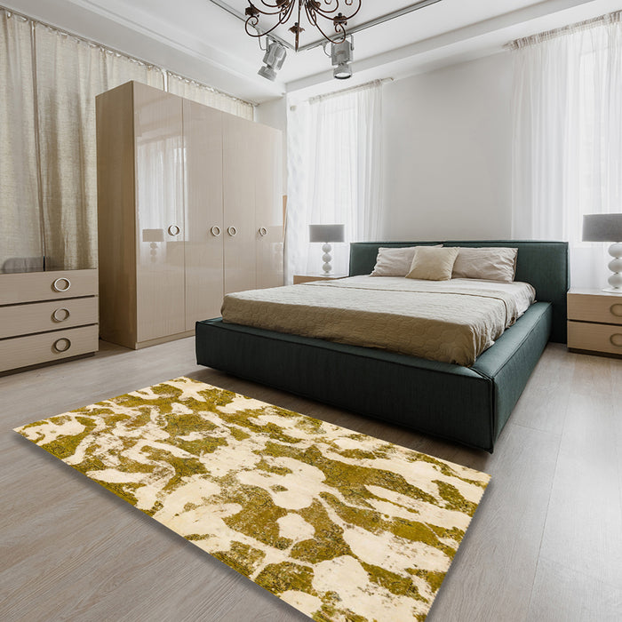 Machine Washable Abstract Sun Yellow Rug in a Bedroom, wshabs770