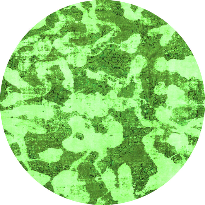 Round Machine Washable Abstract Green Modern Area Rugs, wshabs770grn