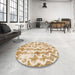 Round Machine Washable Abstract Orange Rug in a Office, wshabs771