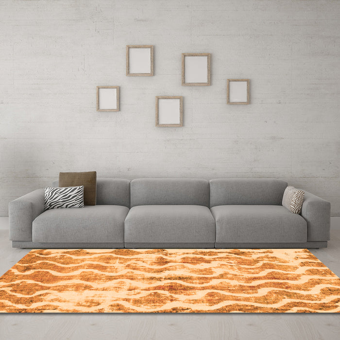 Machine Washable Abstract Orange Modern Area Rugs in a Living Room, wshabs771org