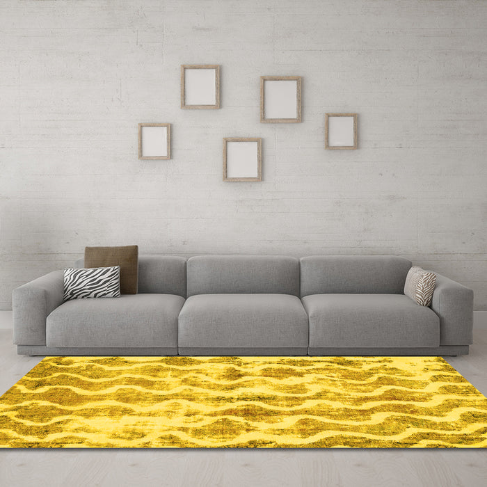 Machine Washable Abstract Yellow Modern Rug in a Living Room, wshabs771yw